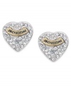 You'll get a crush on these lovely studs from Juicy Couture. Encrusted with crystal pave stones, they feature a gold tone logo plaque at the center. Crafted in silver tone mixed metal. Approximate diameter: 3/8 inch.