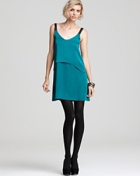 Contrast leather straps lend an edgy-chic downtown look to this party-perfect PJK Patterson J. Kincaid dress, rendered in an on-trend teal blue hue. Contrast leather straps lend an edgy-chic downtown look to this party-perfect PJK Patterson J. Kincaid dress, rendered in an on-trend teal blue hue.