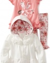 Kids Headquarters Baby-girls Infant Cream Jacket with Pink Short Sleeve Tee and Printed Leggings, Cream, 3-6 Months