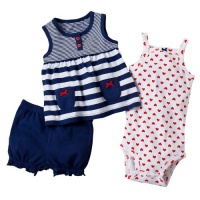 Carters Baby Girl 3 Piece Striped Tank Top, Bodysuit & Bloomers Set, Blue, 3 Months Carters Baby Girl 3 Piece Striped Tank Top, Bodysuit & Bloomers Set, Blue, 3 Months