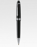 Ballpoint pen with twist mechanism, with barrel and cap made of precious resin and floating logo emblem.BallpointPlatinum-plated clipResin with inlaid logo emblemAbout 5¼ longImported