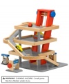 Crank the elevator to raise the two wooden cars up, the four levels and watch them roll down the ramps. There's plenty of parking for the rest of your toy car collection. A parking booth and attendant, a gas pump and a car wash complete the wooden play set.