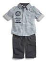 GUESS Kids Boys Long-Sleeve Shirt & Cargo Pants Set, CHECK (12M)