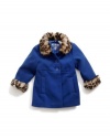 GUESS Faux-Wool Jacket with Faux-Fur Trim (12 , BLUE (12M)