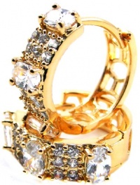 0.62 Inch Oval Swarovski Crystal Elements & White Topaz Double Lined 14k Yellow Gold Filled Huggie Hoop Earrings 0.62 Inch Oval Swarovski Crystal Elements & White Topaz Double Lined 14k Yellow Gold Filled Huggie Hoop Earrings
