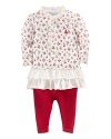 A cute tunic-and-legging set features a pretty floral-print top and a matching legging for a go-anywhere look.