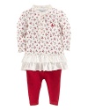 A cute tunic-and-legging set features a pretty floral-print top and a matching legging for a go-anywhere look.