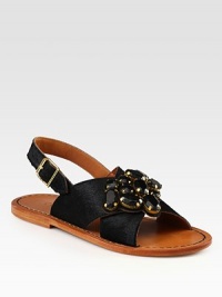 Opulent jewels upgrade this crisscross silhouette in lush calf hair. Calf hair upper with jewel adornmentAdjustable strapLeather lining and soleImported Opulent jewels upgrade this crisscross silhouette in lush calf hair. Calf hair upper with jewel adornmentAdjustable strapLeather lining and soleImported