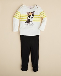 A cute flower-banded pup lends this top and ruched legging set cheeky appeal. A cute flower-banded pup lends this top and ruched legging set cheeky appeal.