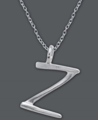 The perfect personalized gift. A polished sterling silver pendant features the letter Z with a chic asymmetrical design. Comes with a matching chain. Approximate length: 18 inches. Approximate drop: 3/4 inch.