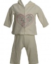 BT Kids Baby Girls White Fleece Valentine Heart Pant Set- 3-6 Months