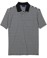 Casual gets cooler with stripes on this polo shirt from John Ashford. Casual gets cooler with stripes on this polo shirt from John Ashford.