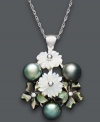 Give her flowers to last a lifetime. This timeless pendant features a pretty bouquet crafted from cultured Tahitian pearls (7-8 mm) and cultured freshwater Mother of Pearl (10 mm) suspended from a delicate sterling silver chain. Approximate length: 18 inches. Approximate drop: 1-1/8 inches.