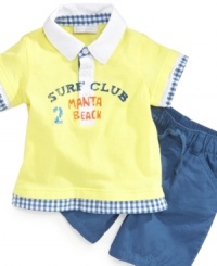Help him relax. He'll channel his inner little surfer dude in this adorable polo shirt and short set from First Impressions. Help him relax. He'll channel his inner little surfer dude in this adorable polo shirt and short set from First Impressions.
