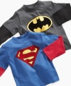 Batman or Superman? Dark Knight or Man of Steel? Surprise him with his favorite superhero hangdown t-shirt.
