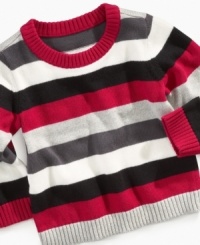 This classic striped sweater by First Impressions will keep your little guy looking cute and feeling cozy. This classic striped sweater by First Impressions will keep your little guy looking cute and feeling cozy.