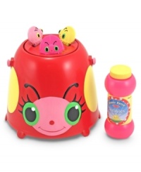 This bucket of fun has everything you need for a bubblicious time, and the sturdy handle makes it easy to take the fun with you. All the ladybugs will want to fly away with all the fabulous bubbles you and up to two friends can create! This bucket of fun has everything you need for a bubblicious time, and the sturdy handle makes it easy to take the fun with you. All the ladybugs will want to fly away with all the fabulous bubbles you and up to two friends can create!