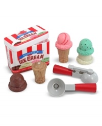 The most attractive ice cream in your child's pretend kitchen or restaurant. Use both of the magnetic scoopers, four scoops of favorite ice cream flavors and wooden cones for hours of positive social interaction and fine motor play. The most attractive ice cream in your child's pretend kitchen or restaurant. Use both of the magnetic scoopers, four scoops of favorite ice cream flavors and wooden cones for hours of positive social interaction and fine motor play.