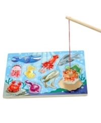 The ultimate catch and release fishing program, this magnetic wooden puzzle game features aquatic animal artwork. Use the magnetic fishing pole to catch the ten, colorful sea friends from the game board. Enjoy the challenge of returning them to the depths! A creative way to encourage eye-hand and fine motor development. The ultimate catch and release fishing program, this magnetic wooden puzzle game features aquatic animal artwork. Use the magnetic fishing pole to catch the ten, colorful sea friends from the game board. Enjoy the challenge of returning them to the depths! A creative way to encourage eye-hand and fine motor development.