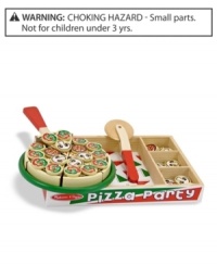 This wooden set features a decorative box, pizza, more than 50 toppings, spinning slicer, and spatula! Ages 3+ 13.25¿ x 9¿ x 1.75¿ 63 pieces This wooden set features a decorative box, pizza, more than 50 toppings, spinning slicer, and spatula! Ages 3+ 13.25¿ x 9¿ x 1.75¿ 63 pieces