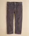 A slim fit pant rendered in quality corduroy, accented with Burberry's signature check print at the waist.