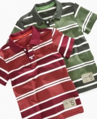 Keep his look balanced between casual and sharp in one of these striped polo shirts from Greendog. Keep his look balanced between casual and sharp in one of these striped polo shirts from Greendog.