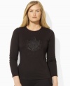 Lauren Ralph Lauren's long-sleeved cotton plus size tee is given a luxurious update, finished with an embroidered and beaded crest at the front.