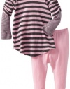 Splendid Littles Baby-girls Newborn Charcoal Stripe Thermal Tunic Set, Pink Ribbon, 3-6 Months