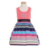 Little Girl 4 Coral Tank Stripe Heart Sequin Motif Spring Dress