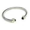 14k Gold and White Gold Rhodium Bonded Twisted Cable Cuff Cable Bangle with CZ Accents in Tutone