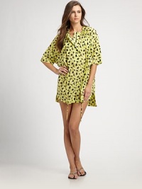 A relaxed-fit design with a customizable drawstring waist and lively print. Elasticized round neckElbow-length sleevesDrawstring waist70% cotton/30% nylonDry cleanImported A relaxed-fit design with a customizable drawstring waist and lively print. Elasticized round neckElbow-length sleevesDrawstring waist70% cotton/30% nylonDry cleanImported