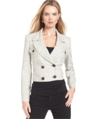 Nine West's versatile tweed jacket adds a whimsical touch to your wardrobe during the work week, but looks just as good with jeans on the weekend! Nine West's versatile tweed jacket adds a whimsical touch to your wardrobe during the work week, but looks just as good with jeans on the weekend!