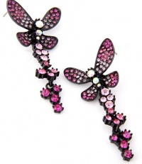 Beautiful Floating Butterfly Dangle Earrings with Dark/Light Pink and AB Multicolor Austrian Crystals - Black