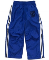 By gosh, these matte athletic pants from Osh Kosh give your little guy a comfy look for playtime. By gosh, these matte athletic pants from Osh Kosh give your little guy a comfy look for playtime.