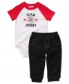 He will be daddy's biggest fan wearing this adorable 2 piece set with embroidery and applique details by Carter's. Bodysuit has snaps at back neck and leg openings for easy changes.