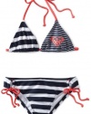 Roxy Kids Girls 7-16 Tiki Tri Swimwear Set, Open Ocean Stripe, 8