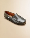 A mini version of the grown up penny loafer in a sleek design.Slip-onLeather upperPig skin liningRubber solePadded insoleImported