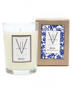 Inspired by a commitment to the environment: it's a luxury candle line with a conscience. A lush blend of natural soy wax and fragrance oils, each Eco-Luxe candle is finished with a cotton wick to produce a clean-burning, long-lasting, exquisitely fragrant candle. All components of the Eco-Luxe Collection are recycled, recyclable and/or biodegradable. BLEU contains fresh notes of Citron, Neroli, and Lily of the Valley. 6.5 oz. Burn time 45+ hours. 
