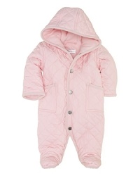 Baby keeps warm from head to toe in a cozy hooded bunting, rendered in sleek diamond-quilted microfiber and lined in soft-to-the-touch winter fleece. Baby keeps warm from head to toe in a cozy hooded bunting, rendered in sleek diamond-quilted microfiber and lined in soft-to-the-touch winter fleece.