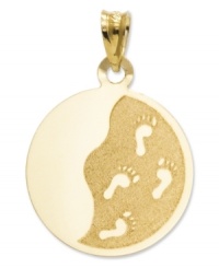 This iconic charm makes the perfect gift of friendship. Crafted in 14k gold, one side features footprints in the sand, while the other features the words: When you only saw one set of footprints, it was then that I carried you. Chain not included. Approximate length: 9/10 inch. Approximate width: 6/10 inch. This iconic charm makes the perfect gift of friendship. Crafted in 14k gold, one side features footprints in the sand, while the other features the words: When you only saw one set of footprints, it was then that I carried you. Chain not included. Approximate length: 9/10 inch. Approximate width: 6/10 inch.