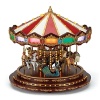 An intricately detailed collector's item, this carousel delights with multicolored illuminated façade panels, a musical light show with over 100 mini LEDs, intricately handpainted figures and beautiful decorative scrollwork. Plays 20 Christmas carols and 20 year-round classics in three different settings.