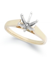 Start off your one-of-a-kind engagement ring by selecting your favorite ring setting. This stunning solitaire ring setting features a 14k gold band and a 14k white gold, cathedral, 6-prong design. Band width: 3 mm. Available in whole sizes 6-9. Start off your one-of-a-kind engagement ring by selecting your favorite ring setting. This stunning solitaire ring setting features a 14k gold band and a 14k white gold, cathedral, 6-prong design. Band width: 3 mm. Available in whole sizes 6-9.