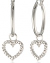 Sterling Silver Heart Drop with Diamond-Accent Hoop Earrings (0.8 Diameter)