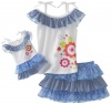 Dollie & Me Girls 2-6x Sweet Heart Rose Ruffle Top With Tiered Skooter And Matching Doll Garment, Light Blue, 4