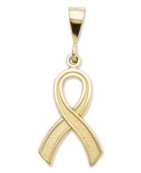 Increase awareness and support the fight against breast cancer. This petite ribbon charm is the perfect reminder in 14k gold. Chain not included. Approximate length: 1-1/5 inches. Approximate width: 1/2 inch. Increase awareness and support the fight against breast cancer. This petite ribbon charm is the perfect reminder in 14k gold. Chain not included. Approximate length: 1-1/5 inches. Approximate width: 1/2 inch.