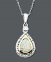 A timeless keepsake for the October birthday. This teardrop-shaped pendant features an iridescent opal (3/8 ct. t.w.), a sparkling diamond accent and a 14k gold and sterling silver setting. Approximate length: 18 inches. Approximate drop: 1 inch.