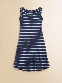 Eye-catching, nautical-inspired stripes embellish this cozy knit frock for your little sailor.BoatneckSleevelessPullover stylePatch pocketRounded hem39% supima cotton/39% micro modal/22% polyesterMachine washImported Eye-catching, nautical-inspired stripes embellish this cozy knit frock for your little sailor.BoatneckSleevelessPullover stylePatch pocketRounded hem39% supima cotton/39% micro modal/22% polyesterMachine washImported
