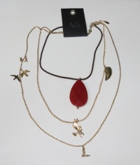 AUTHENTIC ARMANI EXCHANGE A/X GOLD/LEATHER DESIGNER FASHIONABLE & MODERN NECKLACE WITH PENDANTS JEWELRY - womens/girls/ladies AUTHENTIC ARMANI EXCHANGE A/X GOLD/LEATHER DESIGNER FASHIONABLE & MODERN NECKLACE WITH PENDANTS JEWELRY - womens/girls/ladies