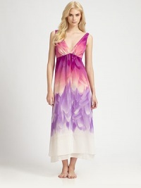 An ombre print of flower petals cascades down this lightweight feminine design of double-layered flowy chiffon. V-neckFront ruchingSleevelessV-backAbout 52 from shoulder to hemPolyesterMachine washImported An ombre print of flower petals cascades down this lightweight feminine design of double-layered flowy chiffon. V-neckFront ruchingSleevelessV-backAbout 52 from shoulder to hemPolyesterMachine washImported