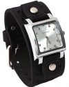 Nemesis #B5156S Men's Square Silver Dial Wide Leather Cuff Band Watch